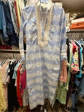 Sail to Sable Light Blue & White Striped Maxi Tunic